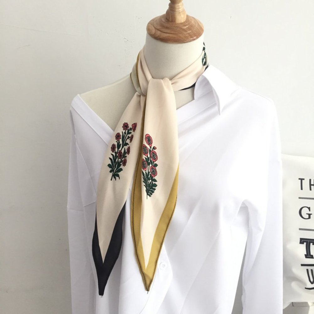 Spring Yellow Blue Floral Silky Scarf - Picture 8 of 8